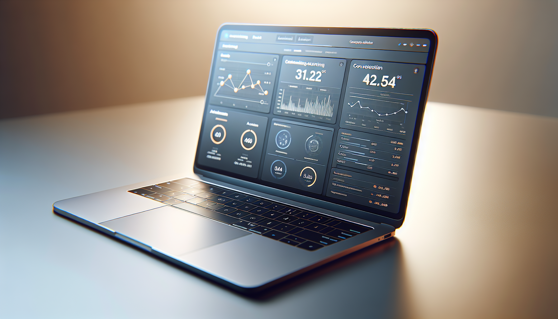 Laptop showing Google Ads Smart Bidding dashboard with conversion graphs and AI optimization indicators